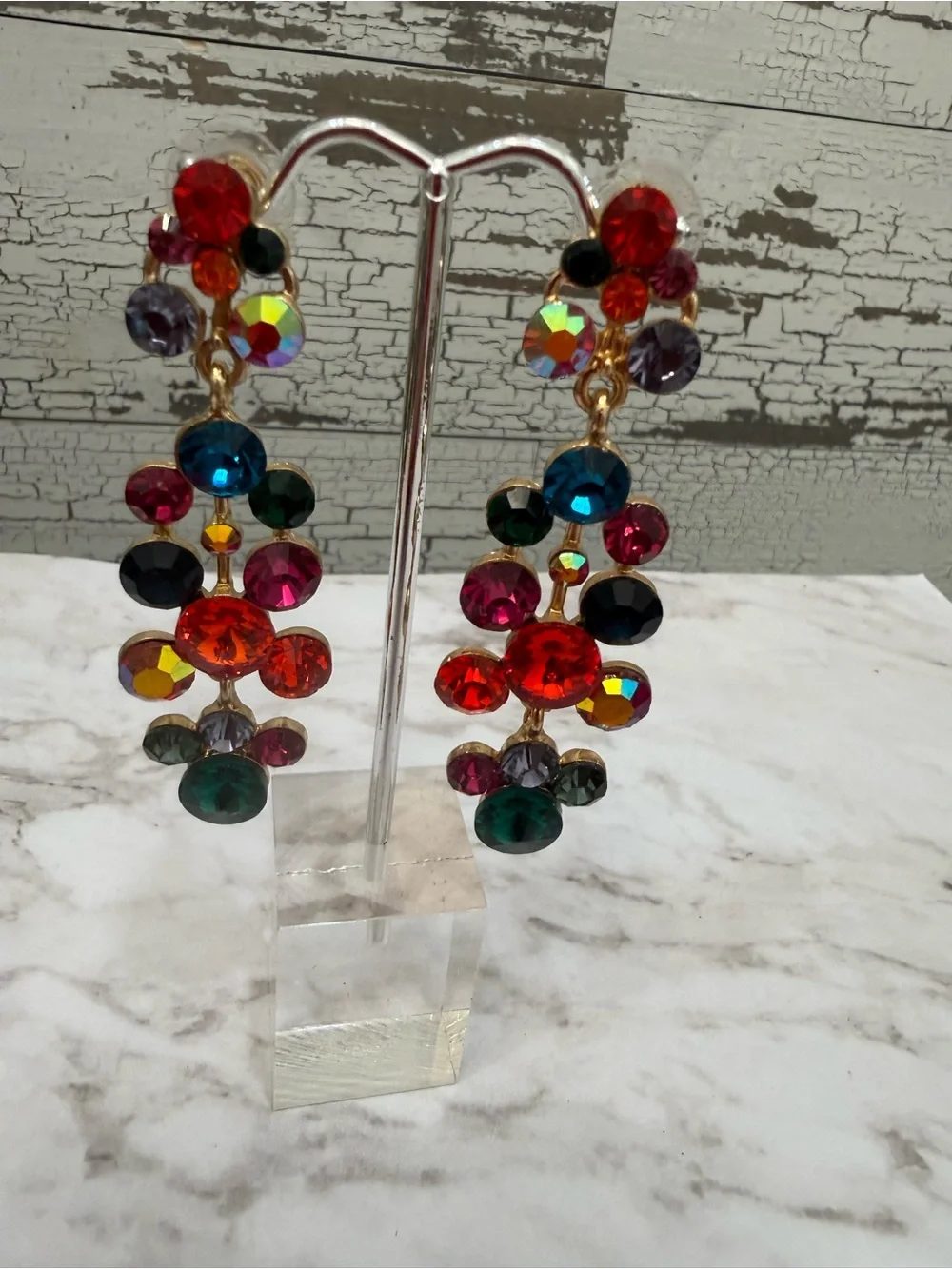 Vibrant Multicolor Crystal Drop Earrings - Women Jewelry